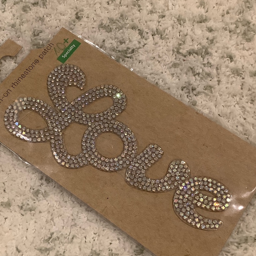 Iridescent crystal encrusted Love Iron-On Patch NWT 5”